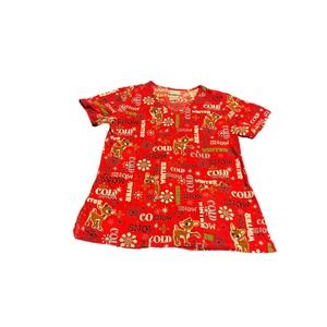 Nurse Scrubs Womens XS Holiday Snow Rudolph Top